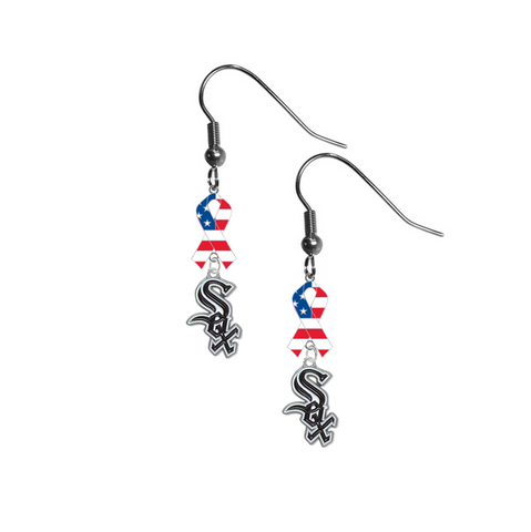 Chicago White Sox MLB USA American Flag Ribbon Dangle Earrings