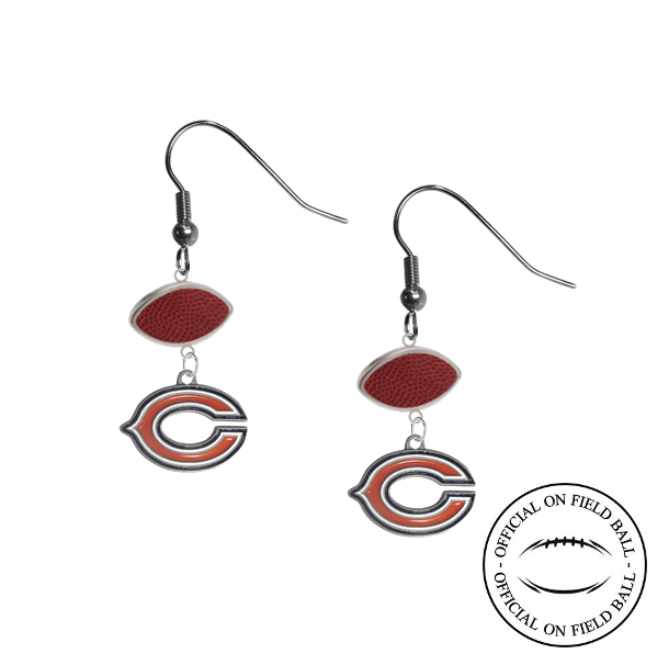 Chicago Bears NFL Authentic Official On Field Leather Football Dangle Earrings