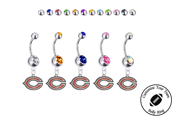 Chicago Bears Silver Swarovski Belly Button Navel Ring - Customize Gem Colors