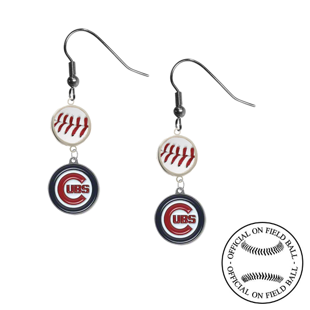 Chicago Cubs MLB Authentic Rawlings On Field Leather Baseball Dangle Earrings