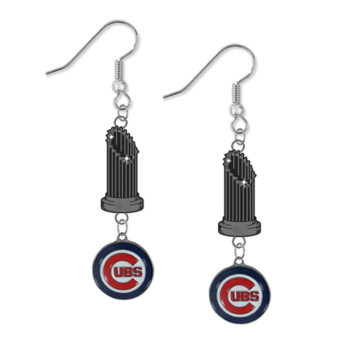 Chicago Cubs MLB World Series Trophy Dangle Earrings