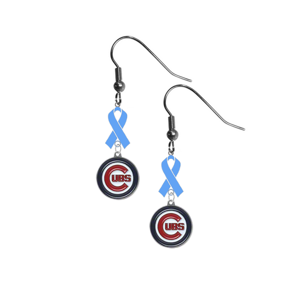 Chicago Cubs MLB Prostate Cancer Awareness Light Blue Ribbon Dangle Earrings