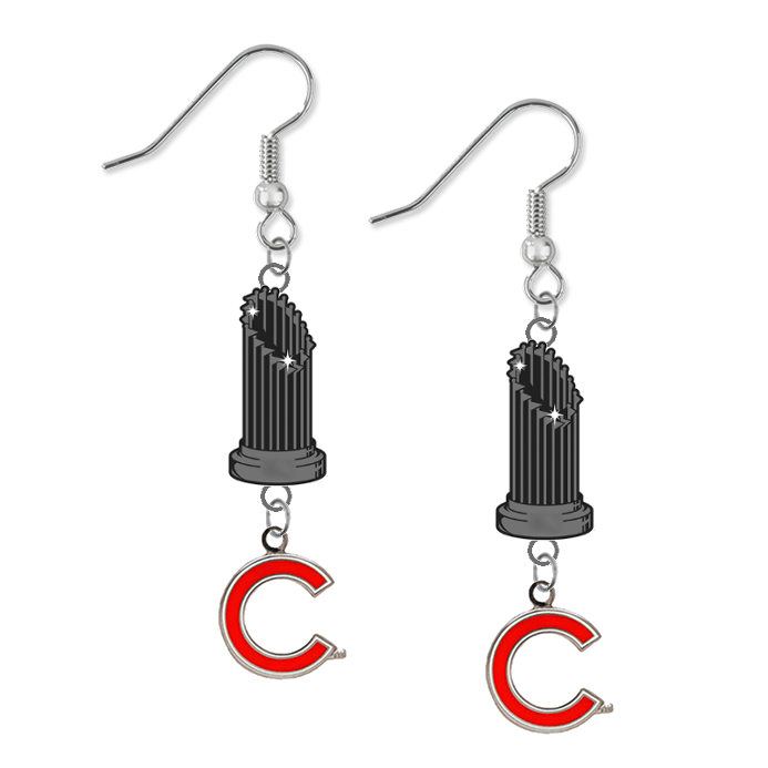 Chicago Cubs Style 2 MLB World Series Trophy Dangle Earrings