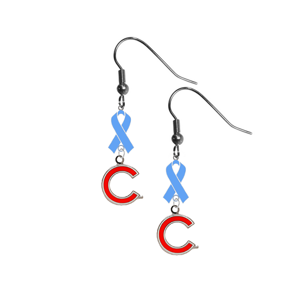 Chicago Cubs Style 2 MLB Prostate Cancer Awareness Light Blue Ribbon Dangle Earrings