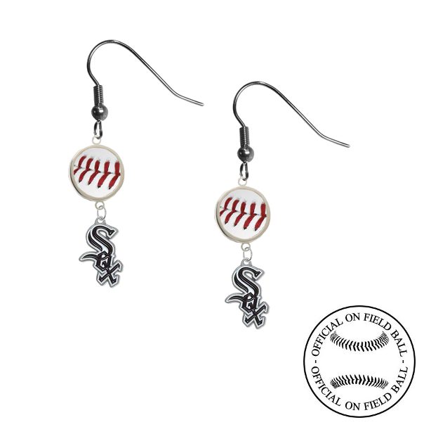 Chicago White Sox MLB Authentic Rawlings On Field Leather Baseball Dangle Earrings