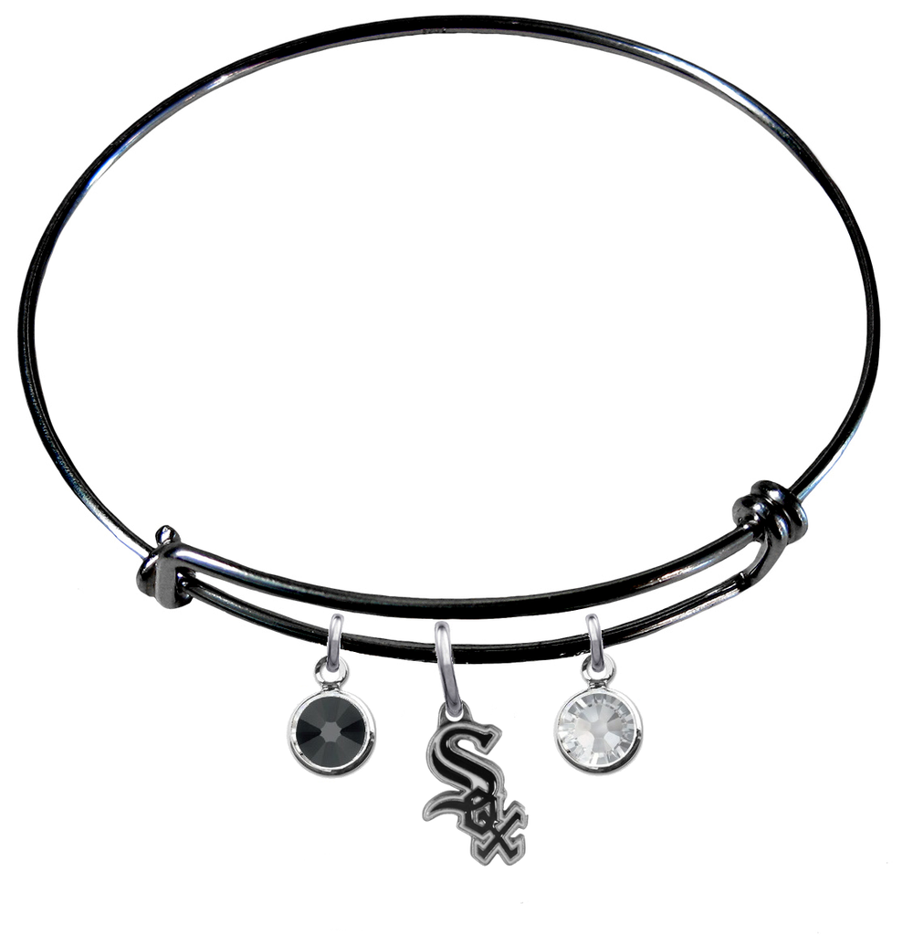 Chicago White Sox Black MLB Expandable Wire Bangle Charm Bracelet