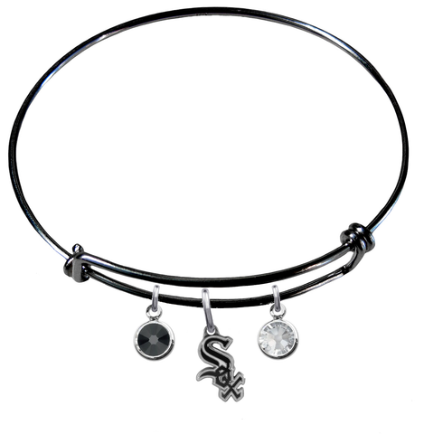 Chicago White Sox Black MLB Expandable Wire Bangle Charm Bracelet