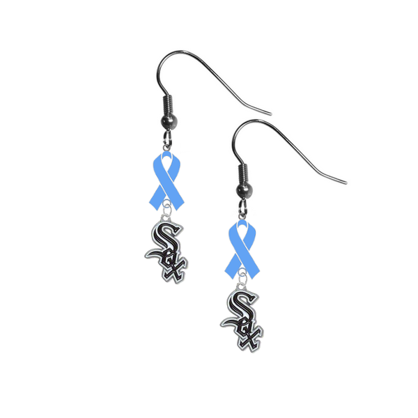 Chicago White Sox MLB Prostate Cancer Awareness Light Blue Ribbon Dangle Earrings