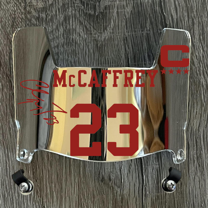 San Francisco 49ers Christian McCaffrey Mini Football Helmet Visor Shield Silver Chrome Mirror w/ Clips