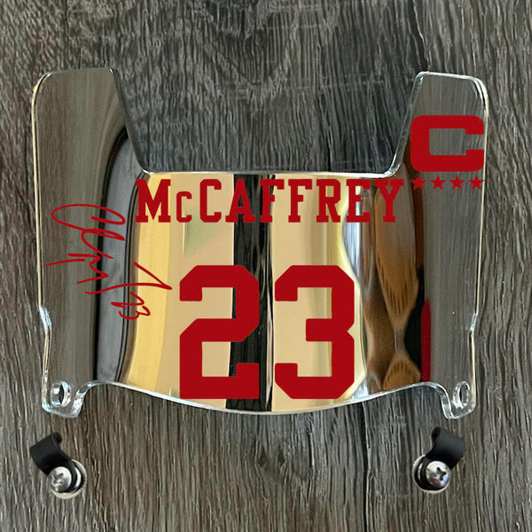 San Francisco 49ers Christian McCaffrey Mini Football Helmet Visor Shield Silver Chrome Mirror w/ Clips