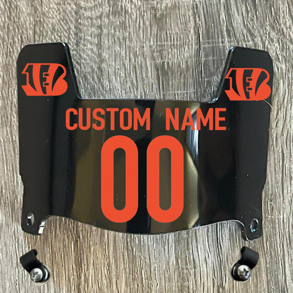 Cincinnati Bengals Custom Name & Number Mini Football Helmet Visor Shield Black Dark Tint w/ Clips - ORANGE