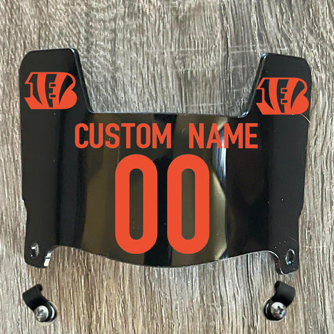 Cincinnati Bengals Custom Name & Number Mini Football Helmet Visor Shield Black Dark Tint w/ Clips - ORANGE