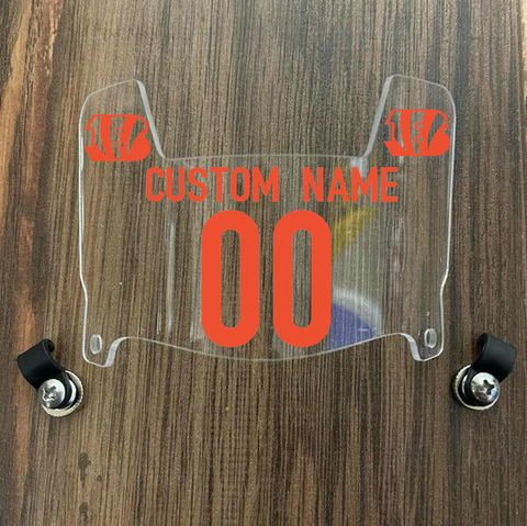 Cincinnati Bengals Custom Name & Number Mini Football Helmet Visor Shield Clear w/ Clips - ORANGE