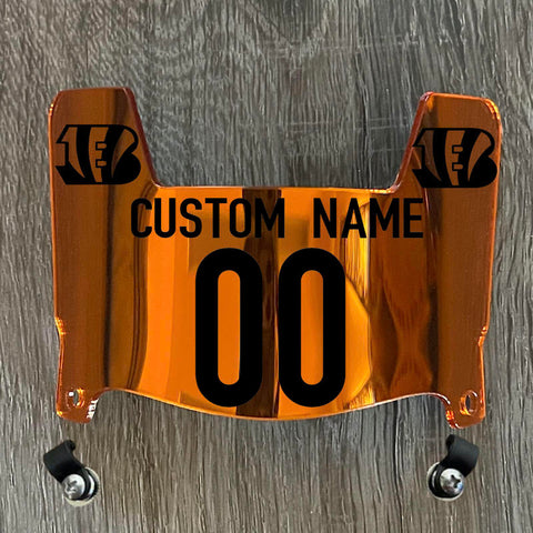 Cincinnati Bengals Custom Name & Number Mini Football Helmet Visor Shield Orange Chrome Mirror w/ Clips - BLACK