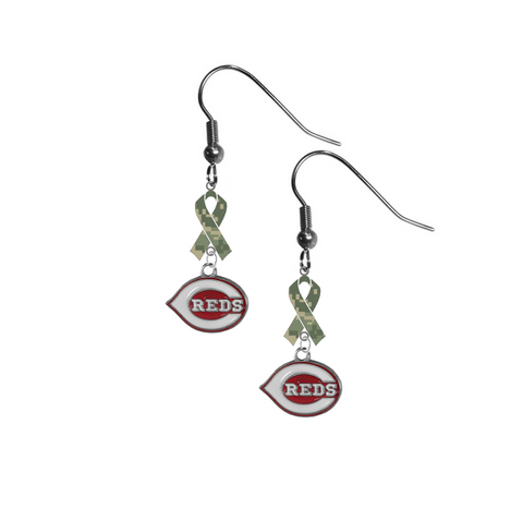 Cincinnati Reds MLB Salute to Service Camouflage Camo Ribbon Dangle Earrings