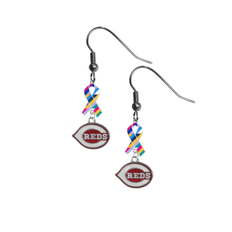 Cincinnati Reds MLB Crucial Catch Cancer Awareness Ribbon Dangle Earrings