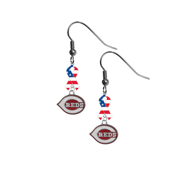 Cincinnati Reds MLB USA American Flag Ribbon Dangle Earrings