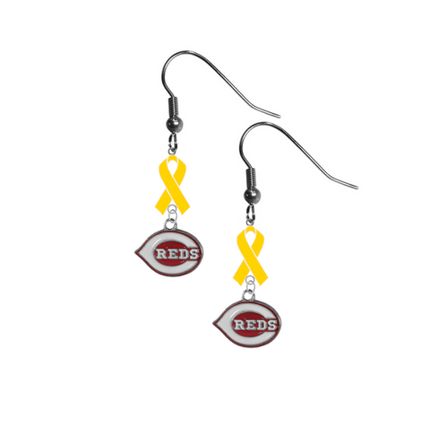 Cincinnati Reds MLB Childhood Cancer Awareness Yellow Ribbon Dangle Earrings