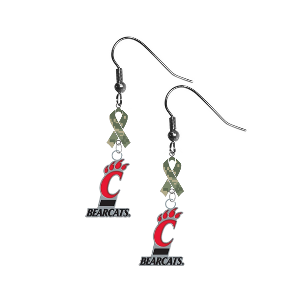 Cincinnati Bearcats Salute to Service Camouflage Camo Ribbon Dangle Earrings
