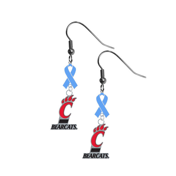 Cincinnati Bearcats Prostate Cancer Awareness Light Blue Ribbon Dangle Earrings