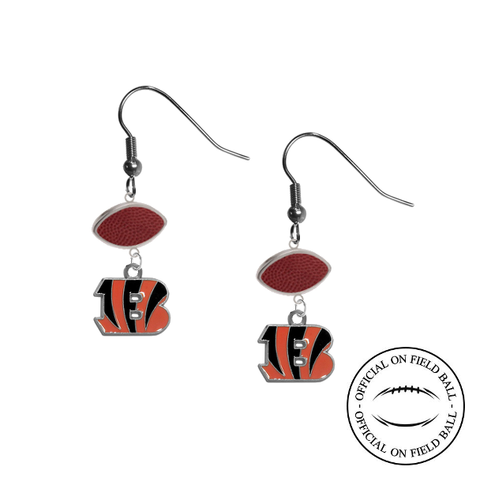 Cincinnati Bengals NFL Authentic Official On Field Leather Football Dangle Earrings
