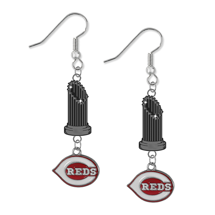 Cincinnati Reds MLB World Series Trophy Dangle Earrings