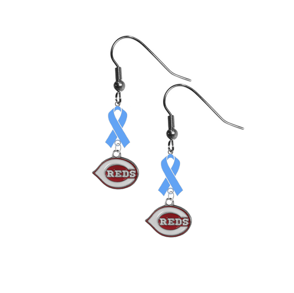 Cincinnati Reds MLB Prostate Cancer Awareness Light Blue Ribbon Dangle Earrings