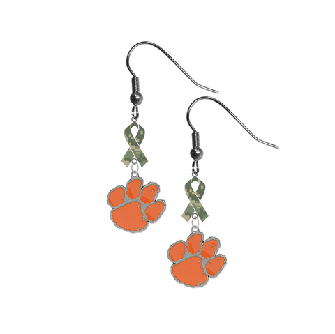 Clemson Tigers Salute to Service Camouflage Camo Ribbon Dangle Earrings