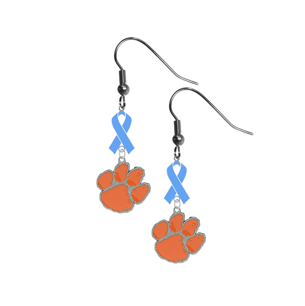 Clemson Tigers Prostate Cancer Awareness Light Blue Ribbon Dangle Earrings