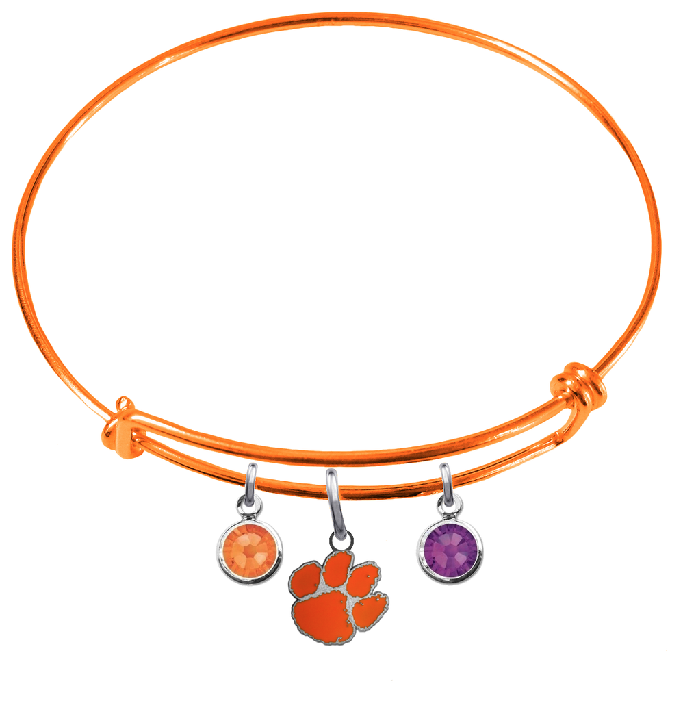 Clemson Tigers Orange Expandable Wire Bangle Charm Bracelet