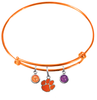 Clemson Tigers Orange Expandable Wire Bangle Charm Bracelet