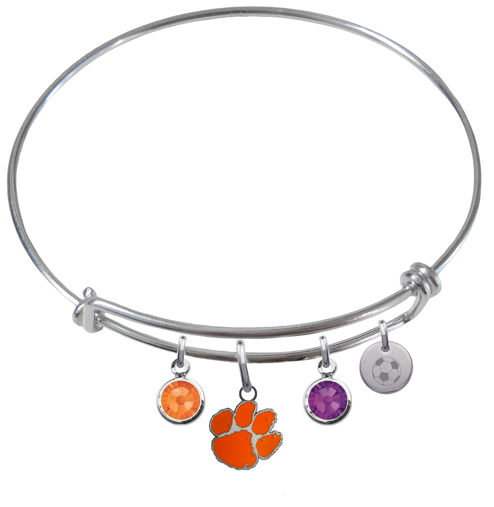 Clemson Tigers Soccer Expandable Wire Bangle Charm Bracelet
