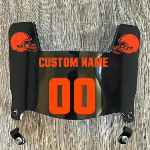 Cleveland Browns Custom Name & Number Mini Football Helmet Visor Shield Black Dark Tint w/ Clips - ORANGE