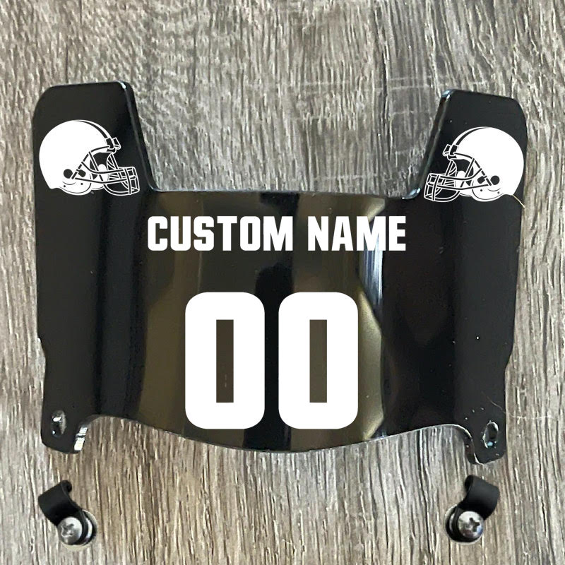 Cleveland Browns Custom Name & Number Mini Football Helmet Visor Shield Black Dark Tint w/ Clips - WHITE