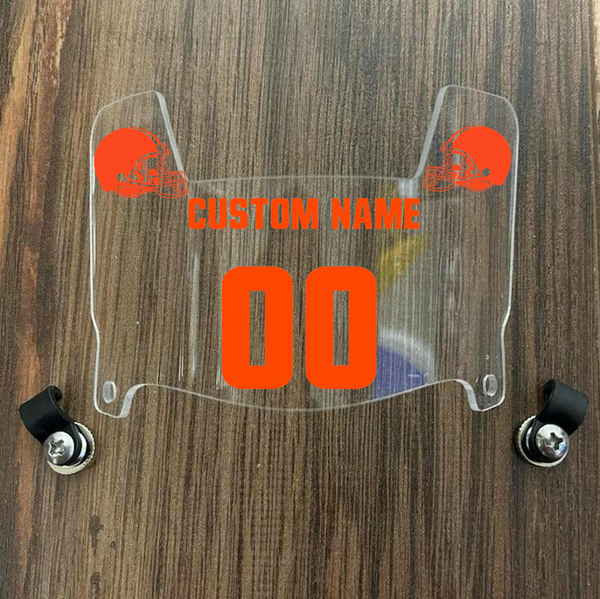 Cleveland Browns Custom Name & Number Mini Football Helmet Visor Shield Clear w/ Clips - ORANGE