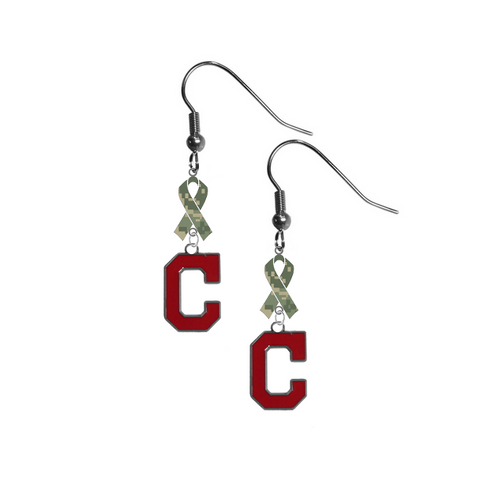 Cleveland Indians C Logo MLB Salute to Service Camouflage Camo Ribbon Dangle Earrings