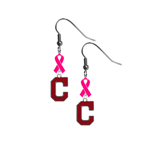 Cleveland Indians C Logo MLB Breast Cancer Awareness Pink Ribbon Dangle Earrings