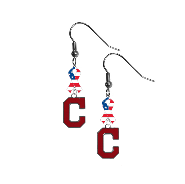 Cleveland Indians C Logo MLB USA American Flag Ribbon Dangle Earrings