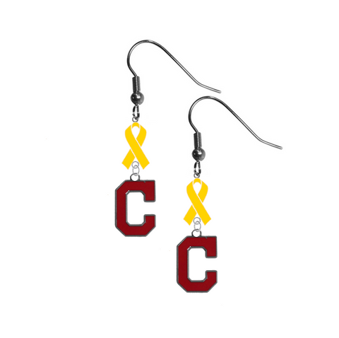 Cleveland Indians C Logo MLB Childhood Cancer Awareness Yellow Ribbon Dangle Earrings