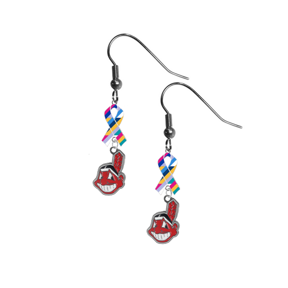 Cleveland Indians MLB Crucial Catch Cancer Awareness Ribbon Dangle Earrings