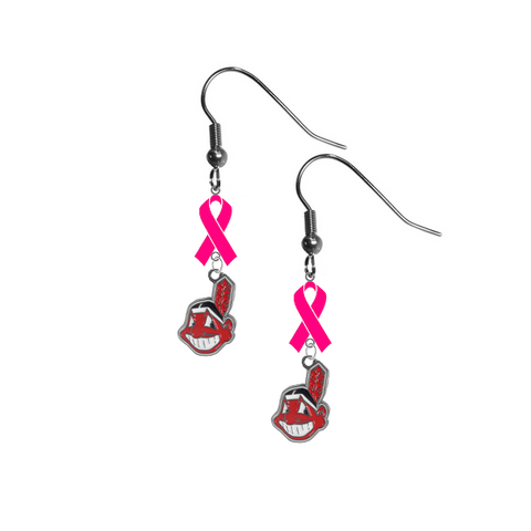 Cleveland Indians MLB Breast Cancer Awareness Pink Ribbon Dangle Earrings