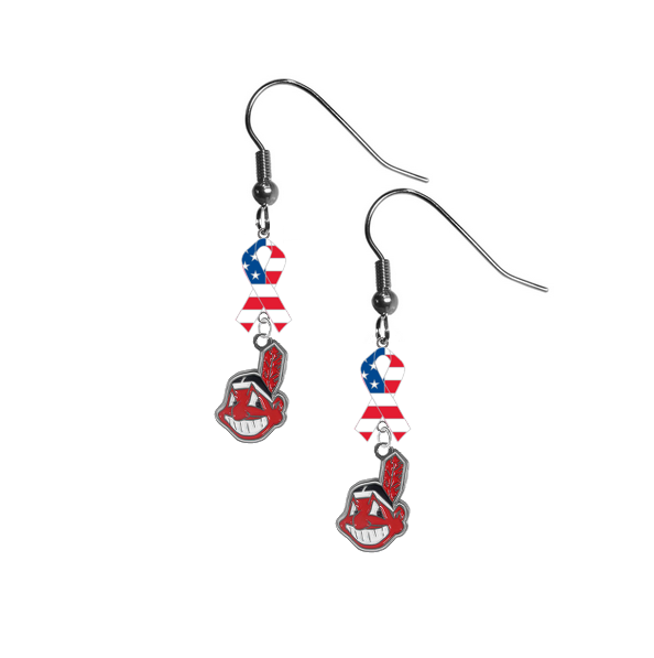 Cleveland Indians MLB USA American Flag Ribbon Dangle Earrings