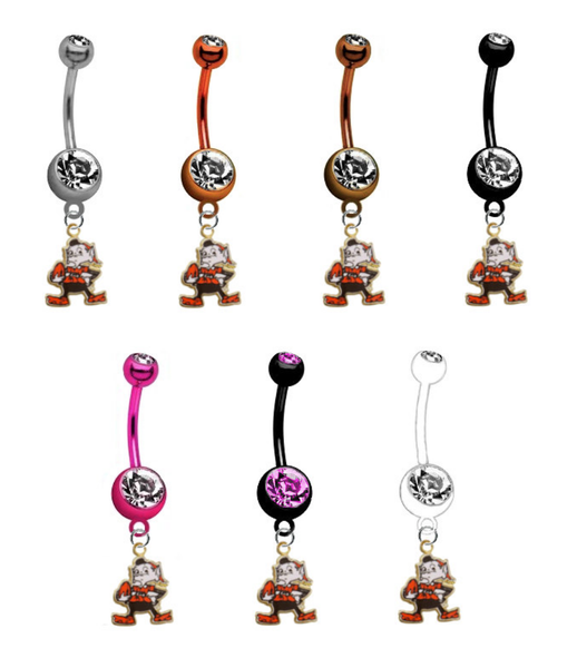 Cleveland Browns Mascot NFL Football Belly Button Navel Ring - Pick Your Color
