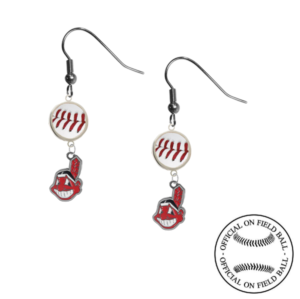 Cleveland Indians MLB Authentic Rawlings On Field Leather Baseball Dangle Earrings