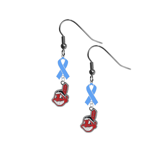 Cleveland Indians MLB Prostate Cancer Awareness Light Blue Ribbon Dangle Earrings