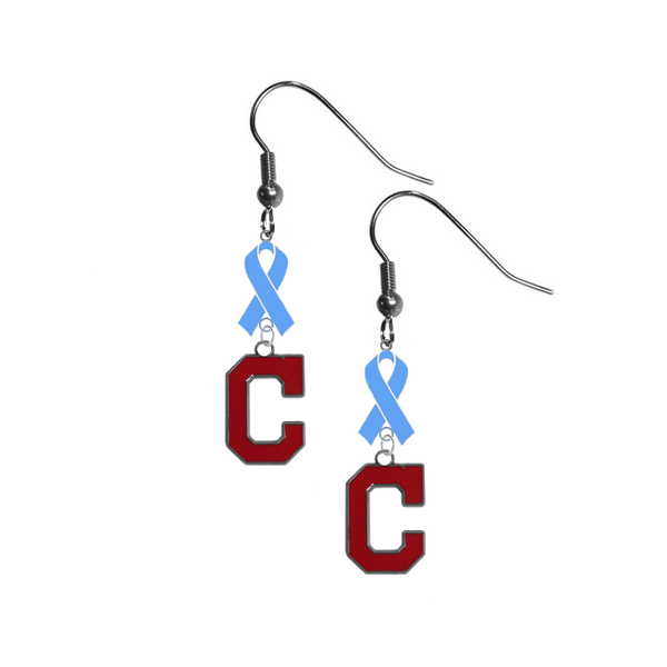 Cleveland Indians C Logo MLB Prostate Cancer Awareness Light Blue Ribbon Dangle Earrings