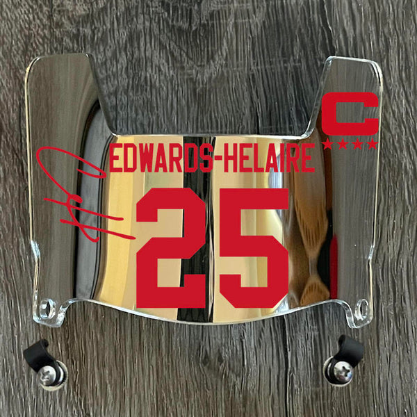 Kansas City Chiefs Clyde Edwards-Helaire Mini Football Helmet Visor Shield Silver Chrome Mirror w/ Clips - PICK COLOR