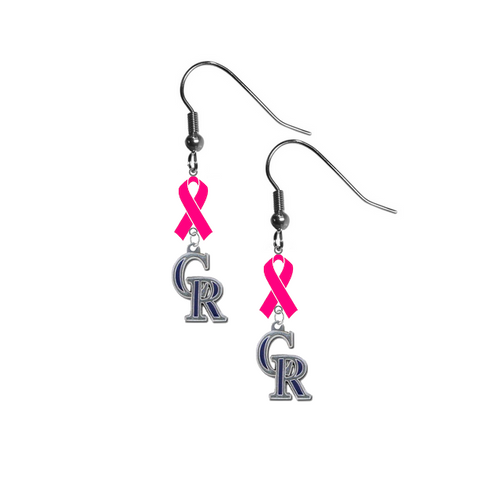Colorado Rockies MLB Breast Cancer Awareness Pink Ribbon Dangle Earrings
