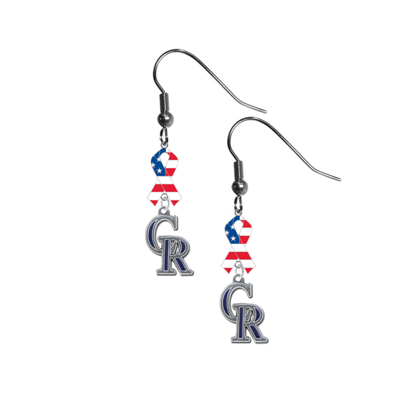 Colorado Rockies MLB USA American Flag Ribbon Dangle Earrings