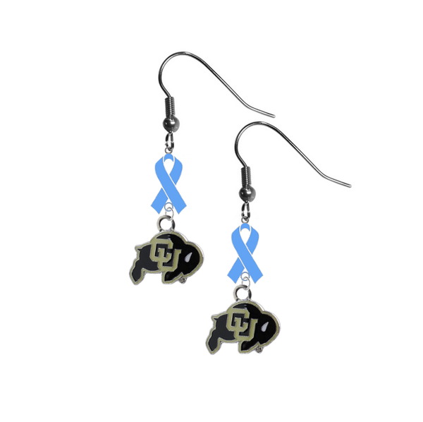 Colorado Buffaloes Prostate Cancer Awareness Light Blue Ribbon Dangle Earrings